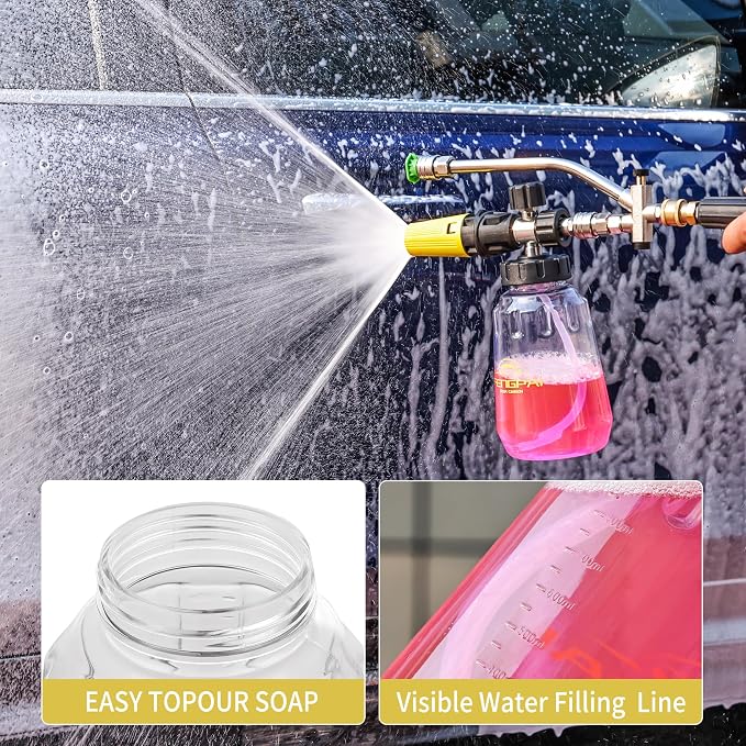 FENG PAI Foam Cannon for Pressure Washer with Dual-connector Accessory, 7 Power Washer Sprayer Nozzles, 1/4" Quick Connect Double Tip Attachment Soap Bottle Sprayer Soap, 3600 PSI (Clear)