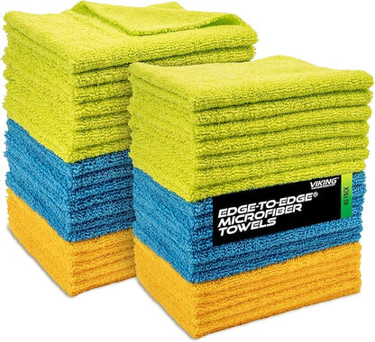 VIKING Microfiber Cloth for Car or Home 40 Pack, Edgeless Towel for Interior and Exterior Car Detailing, Multi-Purpose, Reusable Towels, Assorted, 12 Inch x 16 Inch