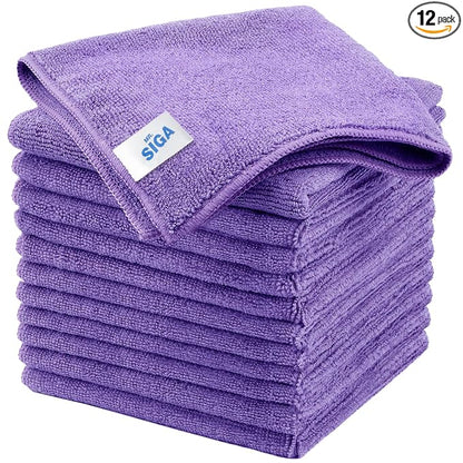 MR.SIGA Microfiber Cleaning Cloths, All-Purpose Microfiber Towels, Streak Free Cleaning Rags, Pack of 12, Purple, Size 32 x 32 cm(12.6 x 12.6 inch)