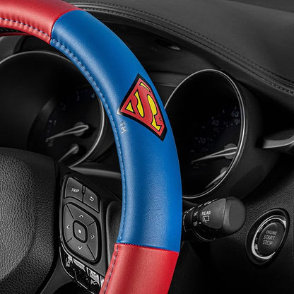 Warner Bros DC Comics Superman Car Accessories Ergonomic Grip Steering Wheel Cover - Universal Size 14.5-15.5 in Diameter, Protects and Insulates for Car, Truck, Van, SUV
