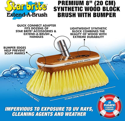 STAR BRITE 8" Premium Cleaning Brush - Synthetic Wood Block with High-Density Star Prene Fibers for Smooth & Painted Surfaces - Fits Star brite Extend-A-Brush Handles - Soft Bristle, Yellow (040170)