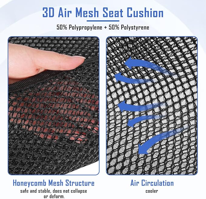 3D Air Mesh Cooling Car Seat Cushion,Integrated-Type,Black | Ventilated pad for car SUV truck van pickup, 3D Air Mesh Cooling design, Cool and comfortable during long drives