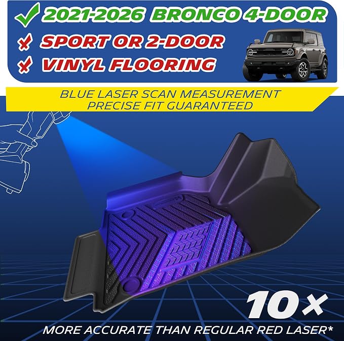 Michelin Floor Mats, All-Weather TPE Custom Fit Liner for 2021-2026 Ford Bronco 4-Door, Premier