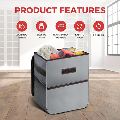 HealSmart 2 Gallon Car Trash Can Lid and Storage Pockets, Leak-Proof Collapsible and Portable Organizer, Multipurpose Garbage Bin with Adjustable Straps, Grey (Pack of 2)