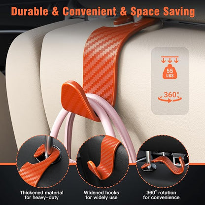 Amooca Car Seat Headrest Hook 4 Pack Hanger Universal Vehicle Car Storage Organizer for Handbag Purse Coat S Type Checkered Orange