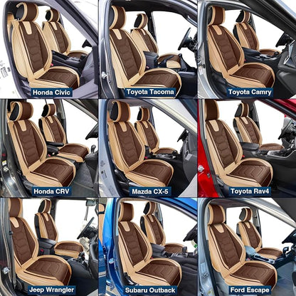 OASIS AUTO Car Seat Covers Front Seats, Sporty Honeycomb Waterproof Faux Leather Protectors, Universal Fit for SUV, Sedan, Truck Interior Accessories (OS-004 Coffee)