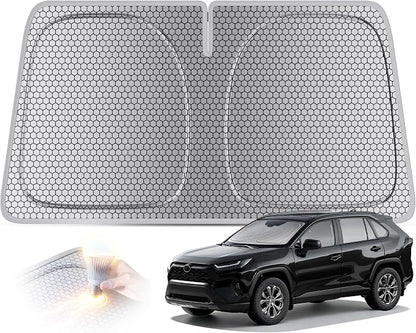 helloleiboo Graphene Windshield Sun Shade for SUVs and Most Mid-Size Sedans, 99% UV Blocking, Dual-Layer Honeycomb Heat Shield, Keeps Interior Cooler, Foldable
