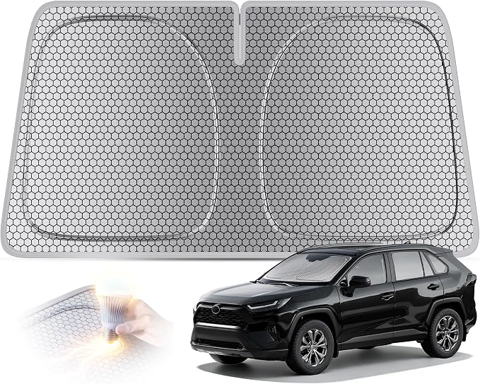helloleiboo Graphene Car Windshield Sun Shade Car Sun Shade for Windshield with Heat Absorption Coating Foldable Design with UV Protection to Keep Your Car Interior Cooler Silver (X-Large-61 × 34 in)