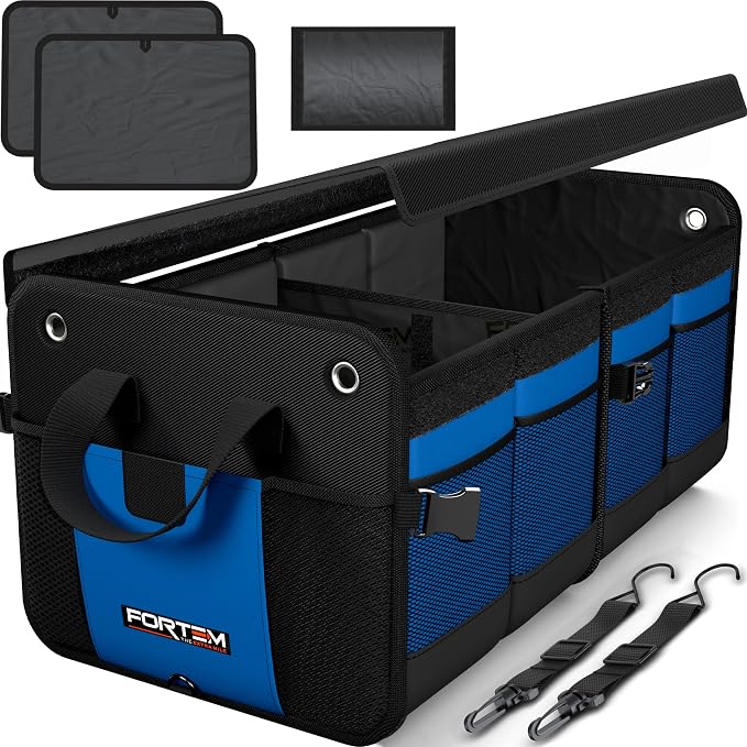 FORTEM Trunk Organizer For SUV Car Organizer and Storage, Multi-Compartment Storage Bag Car Accessories for Women Men, Perfect Christmas Gifts, 1680D Oxford, Non Slip Bottom, Straps, Soft Cover (50L)