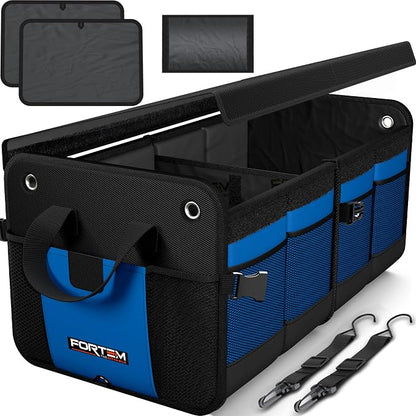 FORTEM Trunk Organizer For SUV Car Organizer and Storage, Multi-Compartment Storage Bag Car Accessories for Women Men, Perfect Christmas Gifts, 1680D Oxford, Non Slip Bottom, Straps, Soft Cover (50L)