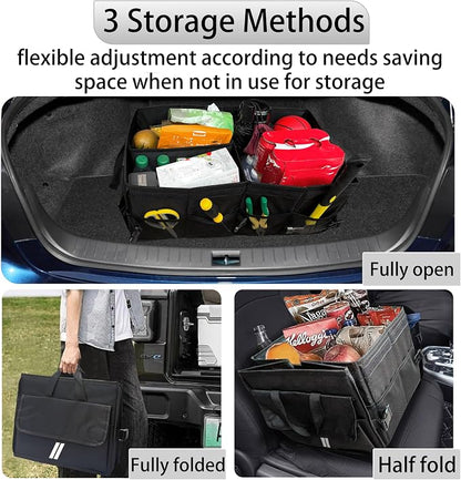 YOSRTER for Dodge Charger Durango Challenger Ram Car Trunk Organizer Collapsible Storage Box with Handle Foldable Lid Non Slip Bottom Sturdy Base Panel 2 Compartment White Trim