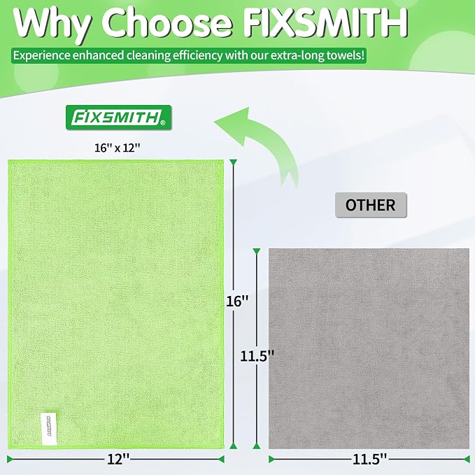 FIXSMITH Sage Green Microfiber Cleaning Cloth -Pack of 12, Highly Absorbent Cleaning Rags, 16"X12" All Purpose Cleaning Towels for Housekeeping, Kitchen, Car, Lint Free and Reusable Microfiber Towels