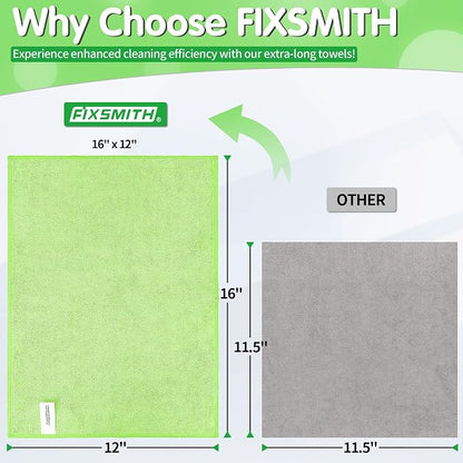 FIXSMITH Sage Green Microfiber Cleaning Cloth -Pack of 12, Highly Absorbent Cleaning Rags, 16"X12" All Purpose Cleaning Towels for Housekeeping, Kitchen, Car, Lint Free and Reusable Microfiber Towels