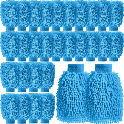 24 Pack Car Wash Mitt Bulk Microfiber, 10'' x 8'' Chenille Car Wash Mitt Gloves, Scratch Free Double Sided No Lint No Marks for Truck SUV and All Vehicle Surfaces (Blue)