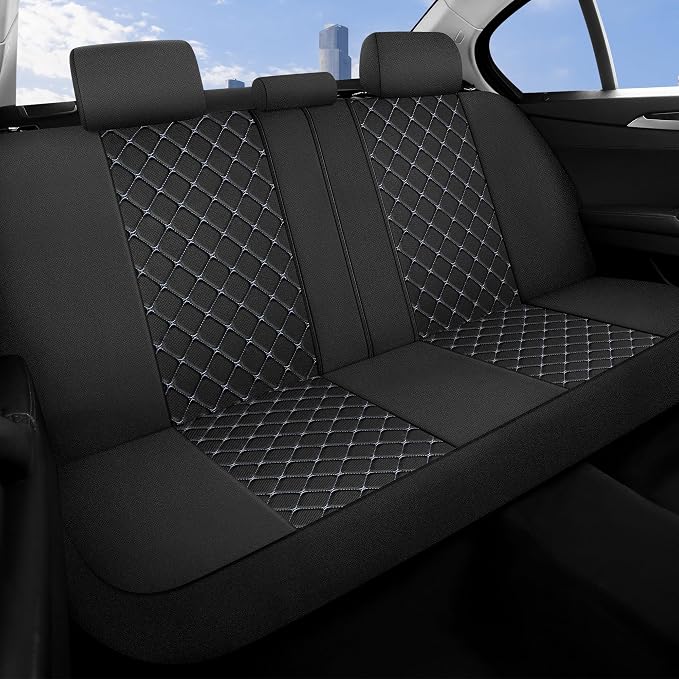 YGL Breathble Car Seat Covers Full Set,Washable Seat Covers for Cars,Premium Cloth Car Seat Protectors,Interior Covers for Cars,Sedan Van Truck SUV(Black/Gray)