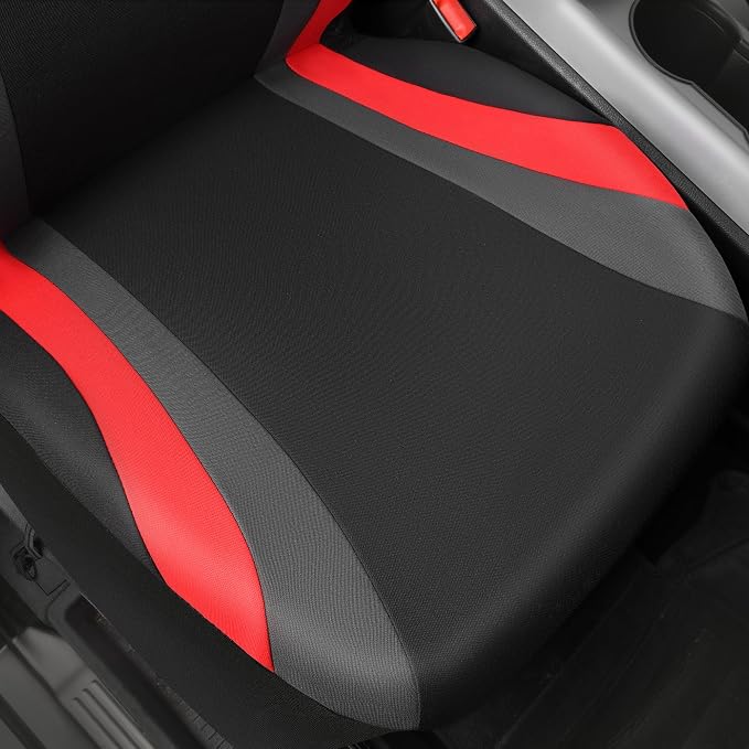 CAR PASS Line Rider Sporty Front Seat Covers,Red Car Seat Covers Two Front Seats Only, Airbag Compatible,Universal Fit Sedans,Cars,Vans,SUV,Truck(Black and Red)
