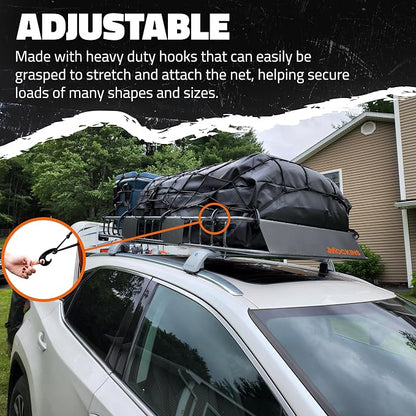 Mockins 36"x20" Heavy Duty Cargo Net for Pickup Truck Bed, Rack & More | 6mm Thick Elastic Bungee Net with Hooks Expandable Up to 75"x40" | 4"x4" Mesh Square Cargo Netting for Any Type of Load
