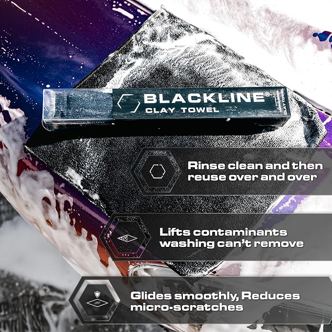 Blackline Clay Towel - Auto Detailing Synthetic Clay Towel - Decontaminate Paint and Glass for Smooth Washing - Great and Effective for Car, Truck, SUV - 12" x 12"