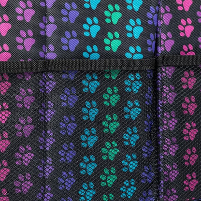 GreaterGood Paws Car Trunk Organizer Foldable Storage Bin with Handles Non Slip Base Pet Gear Travel Tote for SUV Truck (Rainbow Paws)
