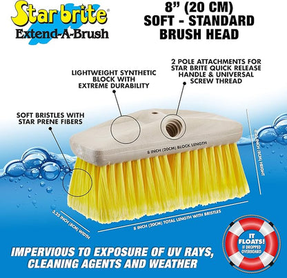 STAR BRITE 8" Durable Cleaning Brush - Soft, High-Density Star Prene Fibers for Finished Surfaces & Light Cleaning - Fits 3/4" Threaded or Extend-A-Brush Handles - Soft Bristle, Yellow (040013)