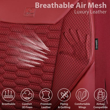 CAR PASS 3D Foam Mesh Leather Seat Covers Full Set, Wine Red Breathable Mesh Faux Leather Seat Covers for Car, Universal Fit for SUVs Vans Sedan Trucks Automotive,Armrest Airbag Compatible, Burgundy
