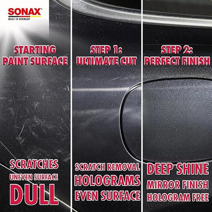 SONAX Ultimate Cut | Strong Abrasive Compound | Removes p1000 or Finer | Water Based Polish/Compound | Step 1 Compound | Removes Deep Scratches | Removes Sand Scratches | 250ml | 239141