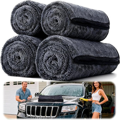 Aidoclip 4PCS Car Drying Towel Microfiber Detailing Kit - 36x24 in Car Towels Cleaning Supplies, Reusable Shammy Quick Dry Cloth for Carwash, for Auto, Boat, RV, Garage & Home (Black)
