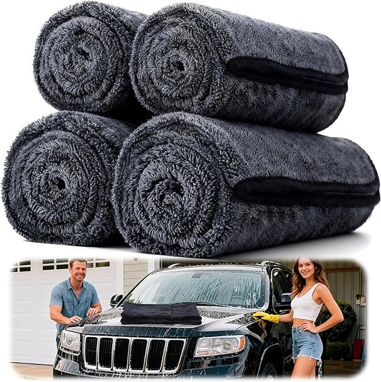 Aidoclip 4PCS Car Drying Towel Microfiber Detailing Kit - 36x24 in Car Towels Cleaning Supplies, Reusable Shammy Quick Dry Cloth for Carwash, for Auto, Boat, RV, Garage & Home (Black)