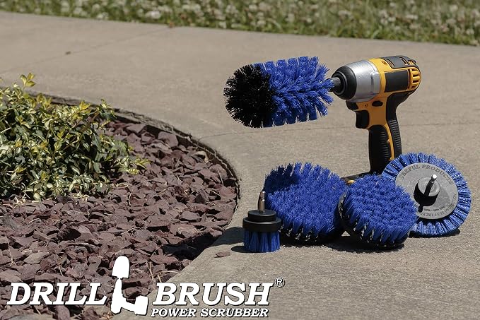 Grout Cleaner Kit - Bathroom Drill Brush Attachment Set - Household Cleaning Supplies - Shower Cleaner - Tub Scrubber - Toilet Brush - Spotless Tiles - Power Scrubbing Nylon Bristles
