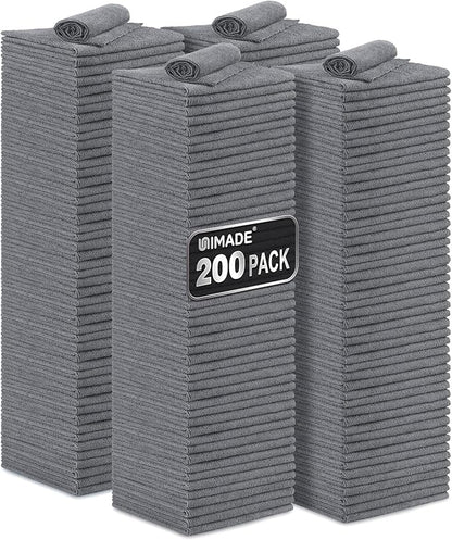 UNIMADE Microfiber Cleaning Cloth, 200 Pack Microfiber Towels for Cars Reusable Shop Rags Bulk Lint Free Cleaning Towels for Car Kitchen Automotive Bar Mechanic Restaurant Garage, 11.5"x 11.5", Grey