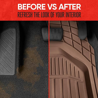 Motor Trend 943-BW FlexTough Defender Car Floor Mats -Next Generation Deep Dish Heavy Duty Contour Liners for Car SUV Truck & Van-All Weather Protection, Trim to Fit Most Vehicles (Brown)