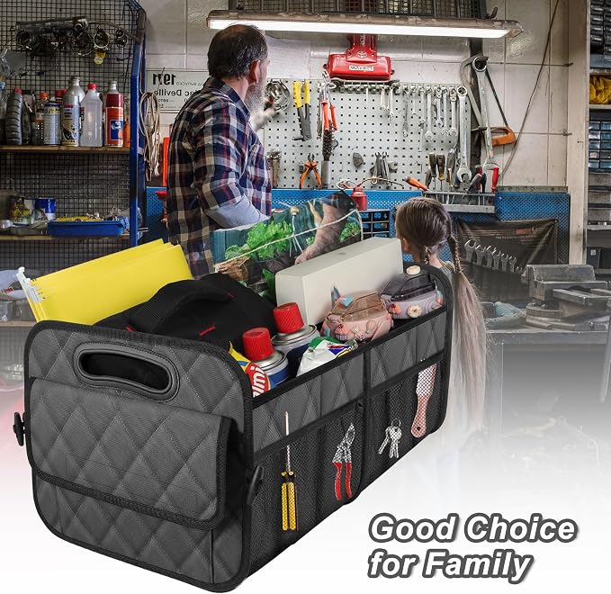 Deosk Car Trunk Organizer for SUV, Car Organizers and Storage with Reinforced Handles, Car Accessories for Women/Men 70L Waterproof Polyester Trunk Organizer(Large, Charcoal)
