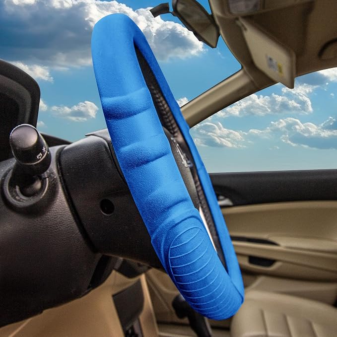 FH Group Universal Fit Silicone with Grip and Pattern Massaging Grip Steering Wheel Cover fits most Cars, SUVs, Trucks, and Vans Dark Blue