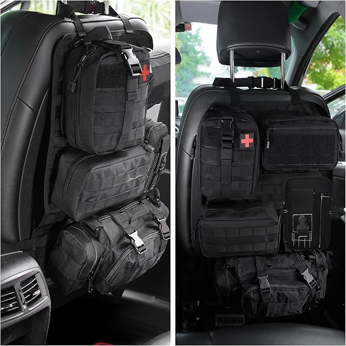 6 Pack Tactical Car Seat Back Organizer,Backseat Organizer with 5 Detachable Molle Pouches,Molle Panel Organizer Fits for Vehicel Such as Jeep,Truck,SUV, Car(Black)