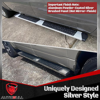Crew Cab Running Boards Side Steps Compatible with 2009-2018 Dodge Ram 1500, Ram 2019-2024 1500 Classic(New Body Style Not Fit), Ram 2010-2026 2500 3500 Silver Textured Aluminum Nerf Bars