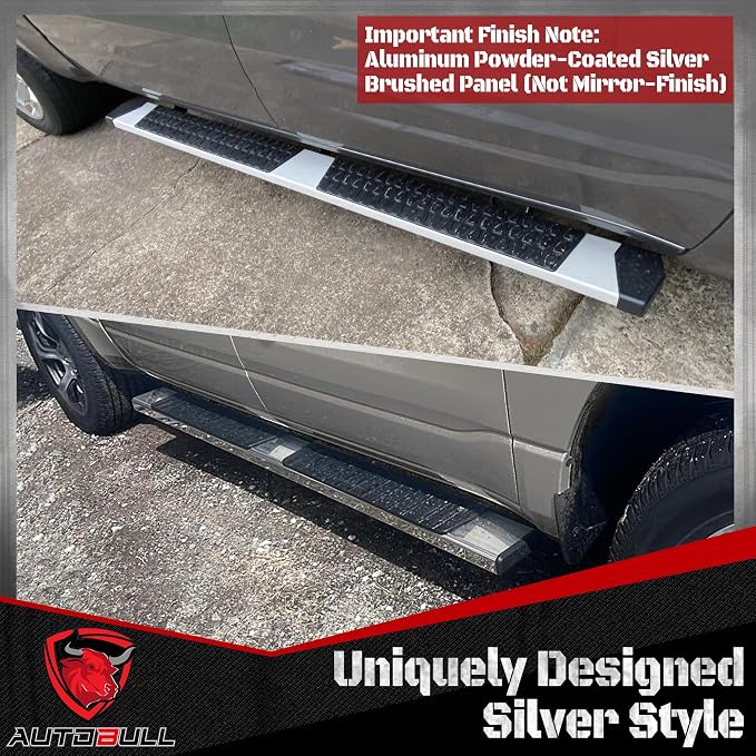 6 Inches Running Boards Side Steps Compatible with 2019-2026 Dodge Ram 1500 New Body Style Crew Cab (Not Fit 2019-2024 1500 Classic), Silver Textured Aluminum Nerf Bars