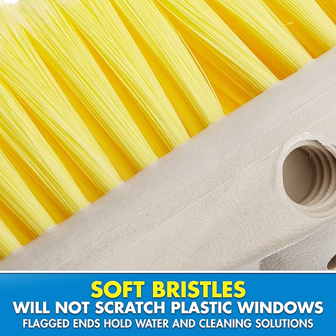 STAR BRITE 8" Durable Cleaning Brush - Soft, High-Density Star Prene Fibers for Finished Surfaces & Light Cleaning - Fits 3/4" Threaded or Extend-A-Brush Handles - Soft Bristle, Yellow (040013)