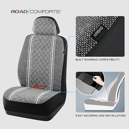 Road Comforts Baja Blanket Seat Covers Gray Diamond Bucket Seat Covers Low Back - Jacquard Fabric, Airbag Compatible, Universal Fit for Cars, Trucks, SUVs, and Vans