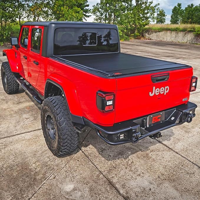 Rough Country Hard Roll-Up Tonneau Cover for Jeep Gladiator JT (2020-2026) - Aluminum Truck Bed Cover, Fits 5' Bed