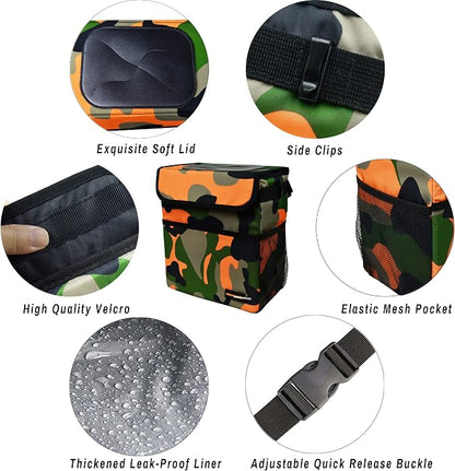 SIBOFUEGO Cute Car Trash Can with Lid – Multipurpose Collapsible Trash Bin for Car, Leak-Proof Organizer, Waterproof Garbage Can with Storage Pockets & Adjustable Straps, 2 Gallons (Camo Orange)