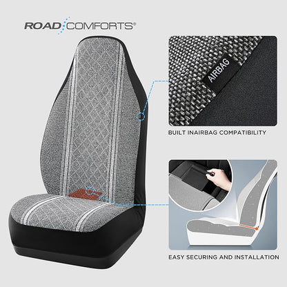 Road Comforts Baja Blanket Seat Covers Gray Diamond High Back Bucket Seat Covers - Jacquard Fabric, Airbag Compatible, Universal Fit for Cars, Trucks, SUVs, and Vans