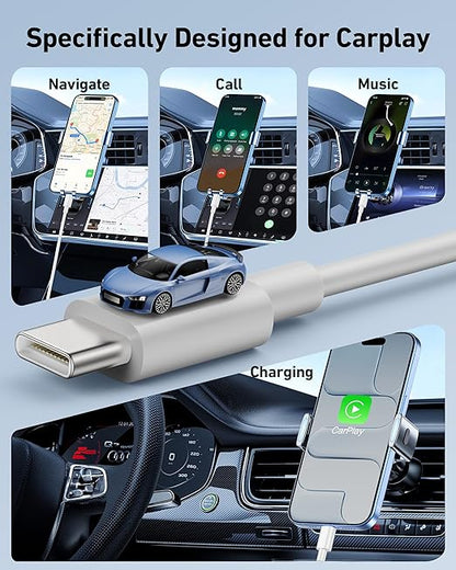 Car Carplay Cable for iPhone 17/17 Pro/Air/17e/16/15 Pro Max/Plus Cable, 2Pack USB A to USB C for CarPlay USBC Cord, iPad, Galaxy, Pixel, Android Accessories Charging Wire Type-C Car Charger Cord 3FT