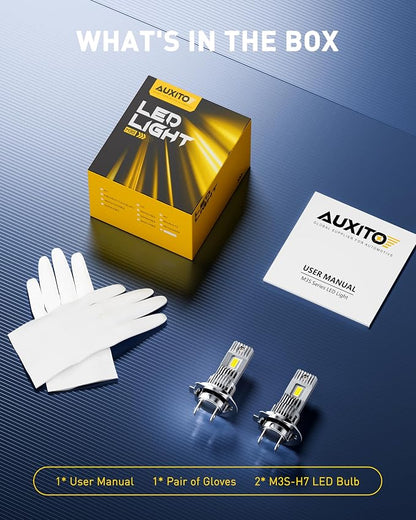 AUXITO H7 Bulb, 10X Brightness 6500K Cool White, Exact Halogen Dimensions, H7 Fog Light Application, No-Modification Plug & Play, Pack of 2
