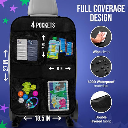 Todays Kids 2 Pack Kick Mats Back Seat Protector - Backseat Car Organizer for Kids, Car Storage Organizer, Back Seat Cars Organizers, Cars Organizers Backs Seats, Travel Accessories, 4 Pockets