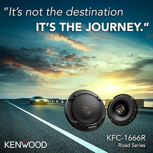 Kenwood KFC-1666R Road Series Car Speakers (Pair) - 6.5" 2-Way Car Coaxial Speakers, 300W, 4-Ohm Impedance, Cloth Woofer & Balanced Dome Tweeter, Heavy Duty Magnet Design
