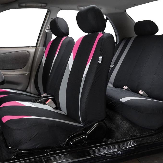 FH Group Premium Modernistic Flat Cloth Car Seat Covers – Universal Fit, Washable Seat Covers for SUV Sedan Van, Pink, Full Set