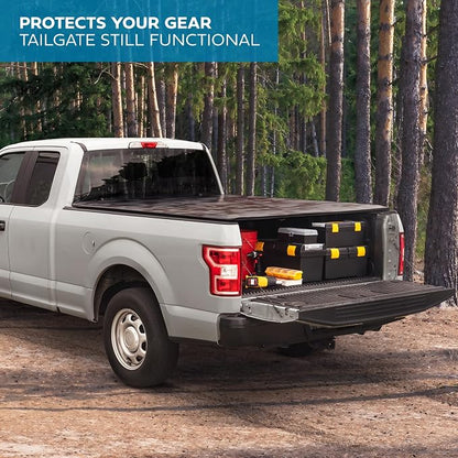 Camo Soft Roll-Up Truck Tonneau Cover for Chevy Silverado 1500 / GMC Sierra 1500 (2007-2018) with 5.8 ft Bed Length, All-Weather Retractable Truck Bed Cover with Black Camo Graphic