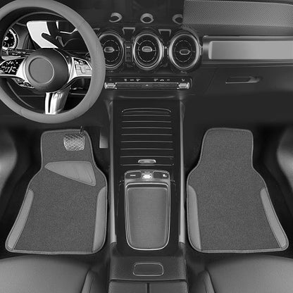 CAR PASS Microfiber Leather Steering Wheel Cover and Waterproof Car Floor Mats,Universal Car Combo Fit for 95% Sedan,SUV,Cars,14.5-15inch Anti-Slip Safety Comfortable Faux Leather Design(Solid Gray)