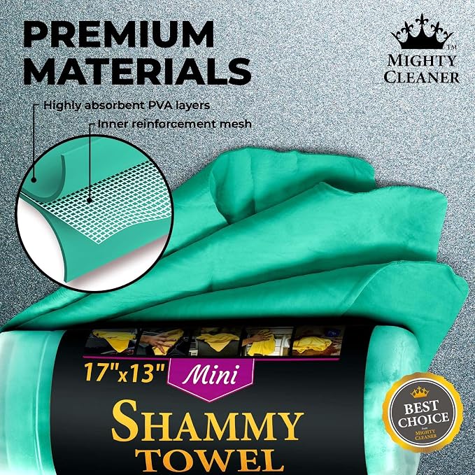 Premium 2pk Mini +1 Free Shammy Cloth for Car Drying - 17”x13” - Super Absorbent Chamois Towel for Car - Scratch-Free, Reusable & Soft Cleaning Towel