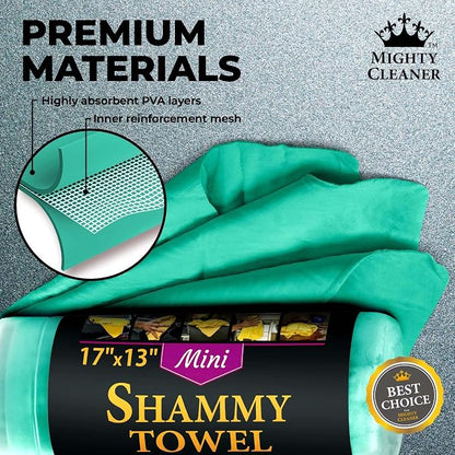 Premium 2pk Mini +1 Free Shammy Cloth for Car Drying - 17”x13” - Super Absorbent Chamois Towel for Car - Scratch-Free, Reusable & Soft Cleaning Towel